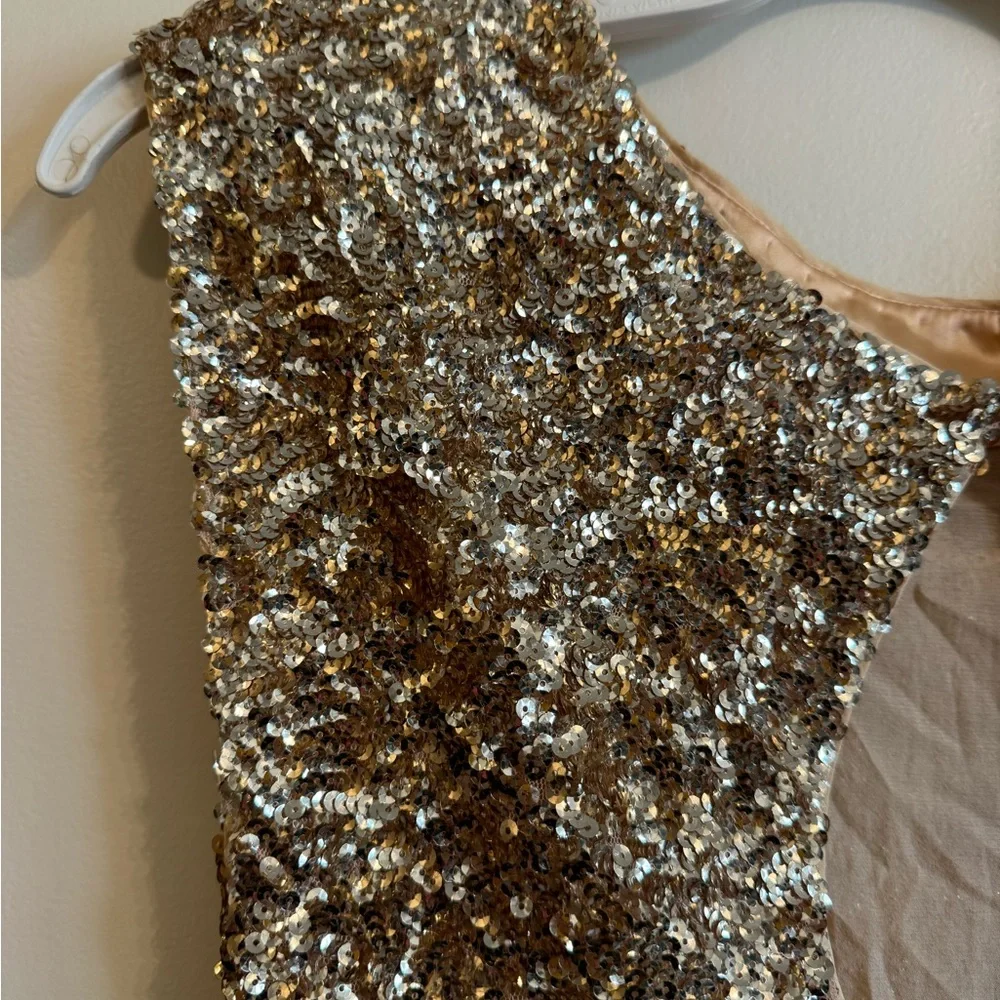 Alice + Olivia Metallic Gold Sequin Sleeveless Mini Dress Scoop Neck - Picture 9 of 11